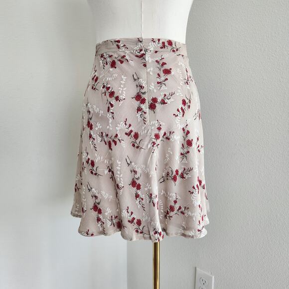 Vintage 90s Ann Tjian for Kenar Rayon Floral Mini Skirt Lined Beige Red 8 - Picture 5 of 8